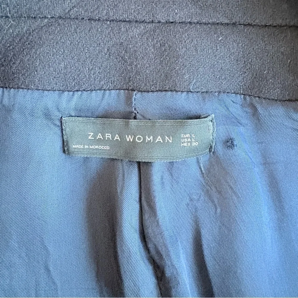 Zara Woman Navy Wool Coat with Studded Sleeves